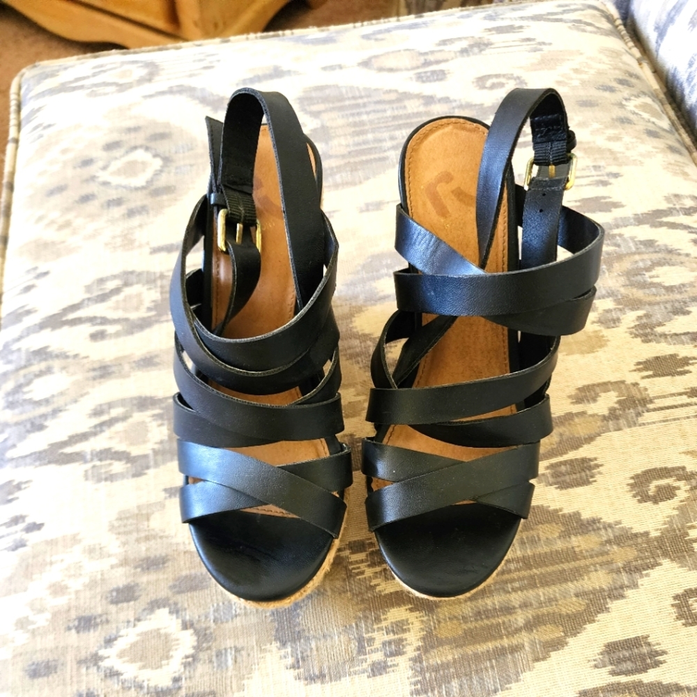 Black wedge sandals